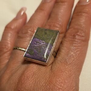 Sterling Silver Rectangular Purple-Green Gemstone Statement Ring